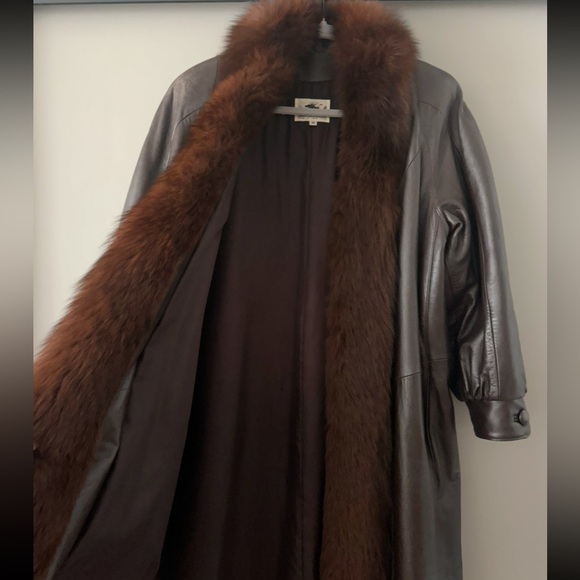 Damselle Dark Brown Fox Fur Leather Coat - Picture 6 of 13